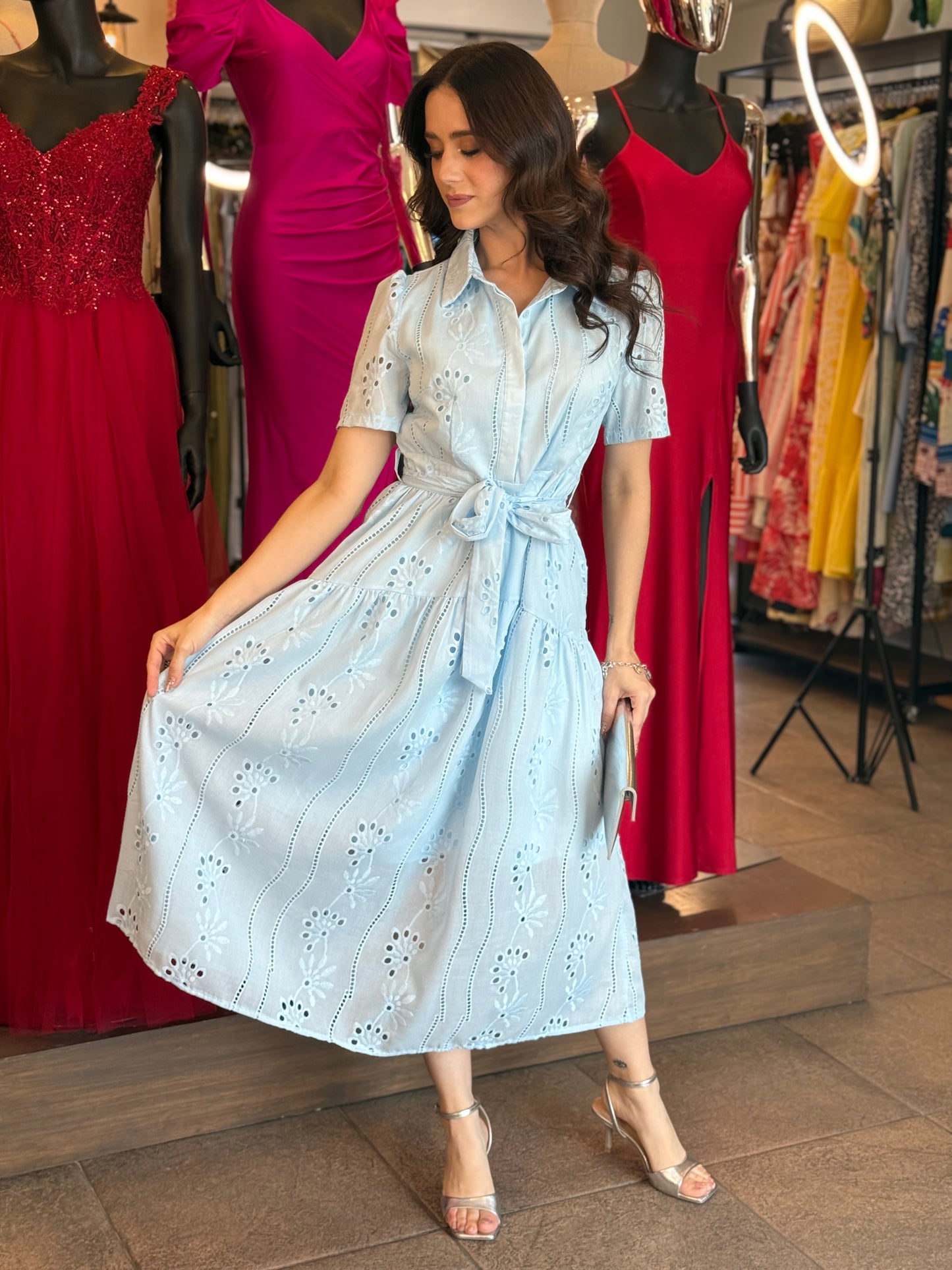 Sky Embroidery Midi Dress