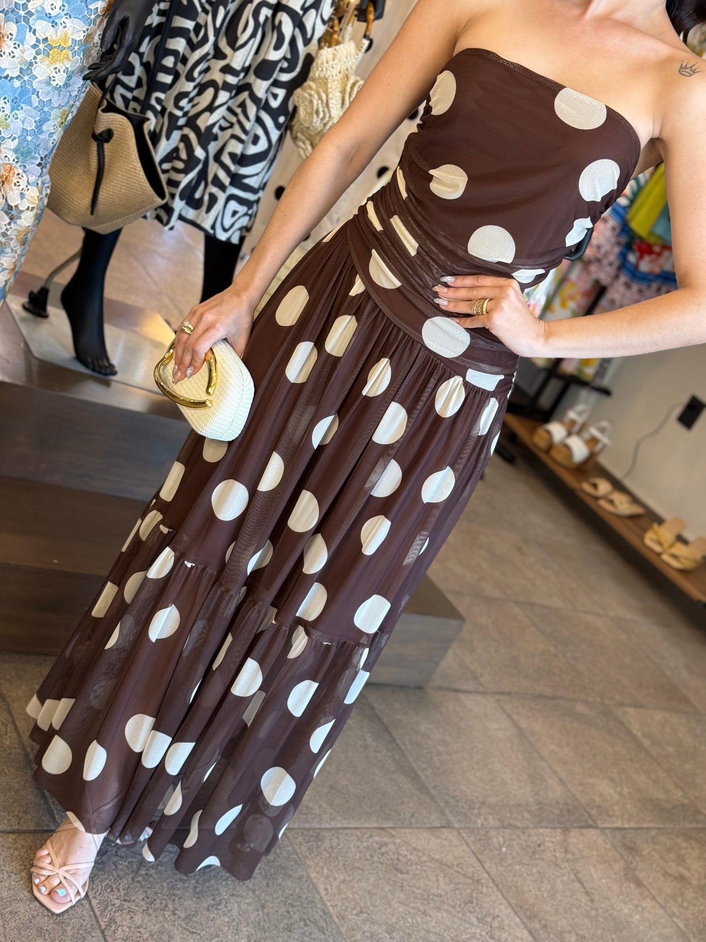 Mocha Polka Maxi Dress