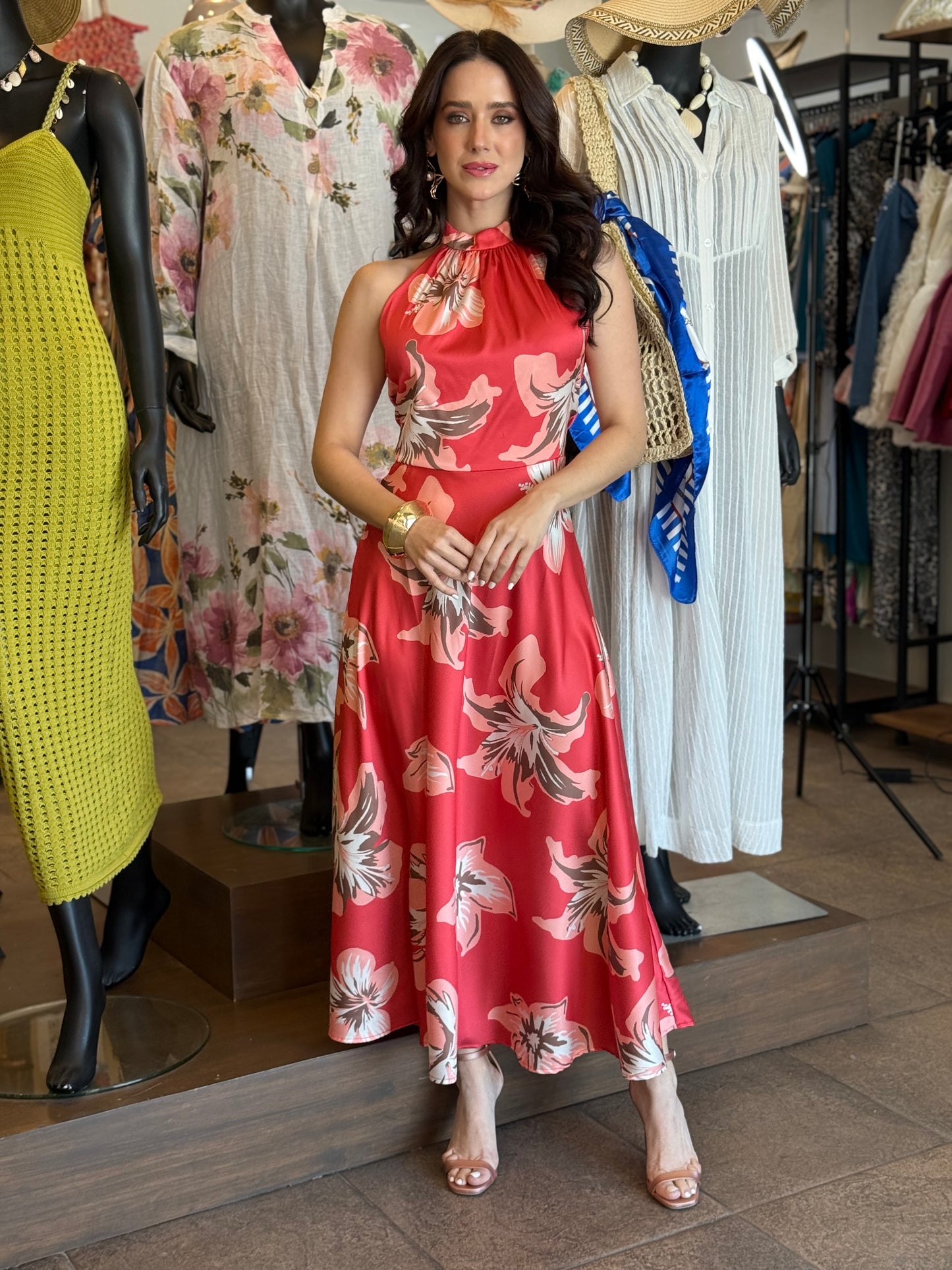 Scarlet Bloom Halter Dress