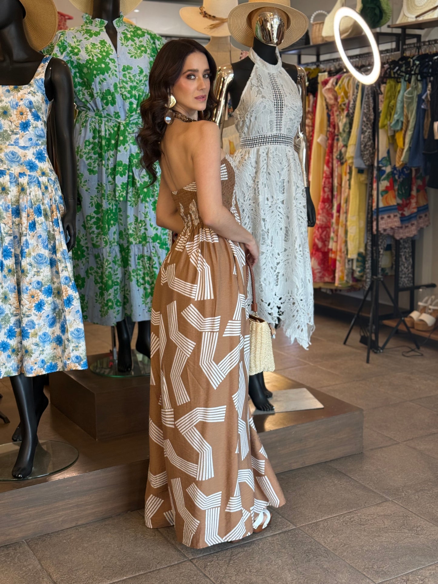 Terracotta Geometric Strapless Palazzo