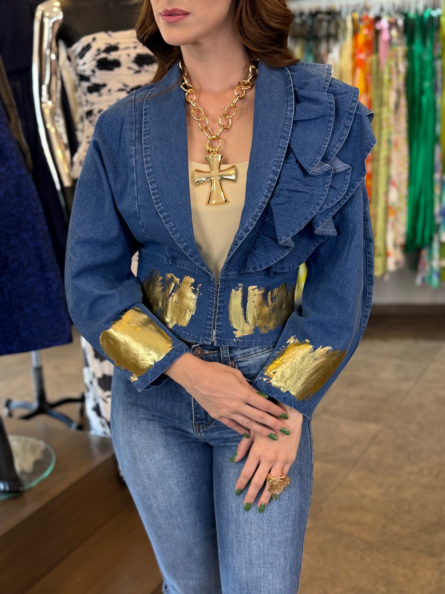 Golden Denim Blouse