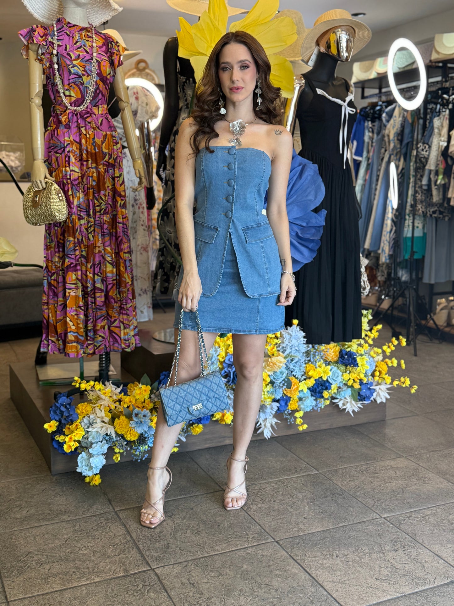 Denim Chic Strapless Dress
