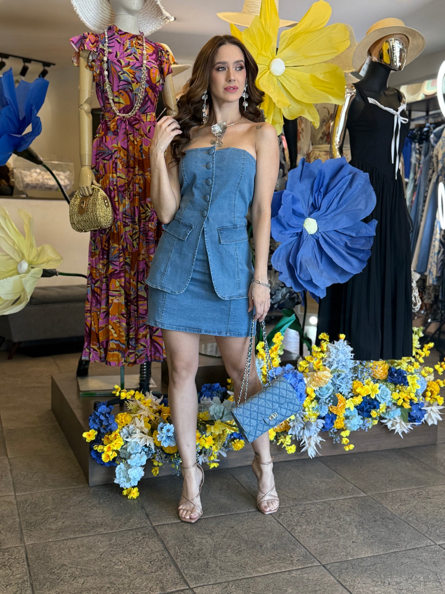 Denim Chic Strapless Dress