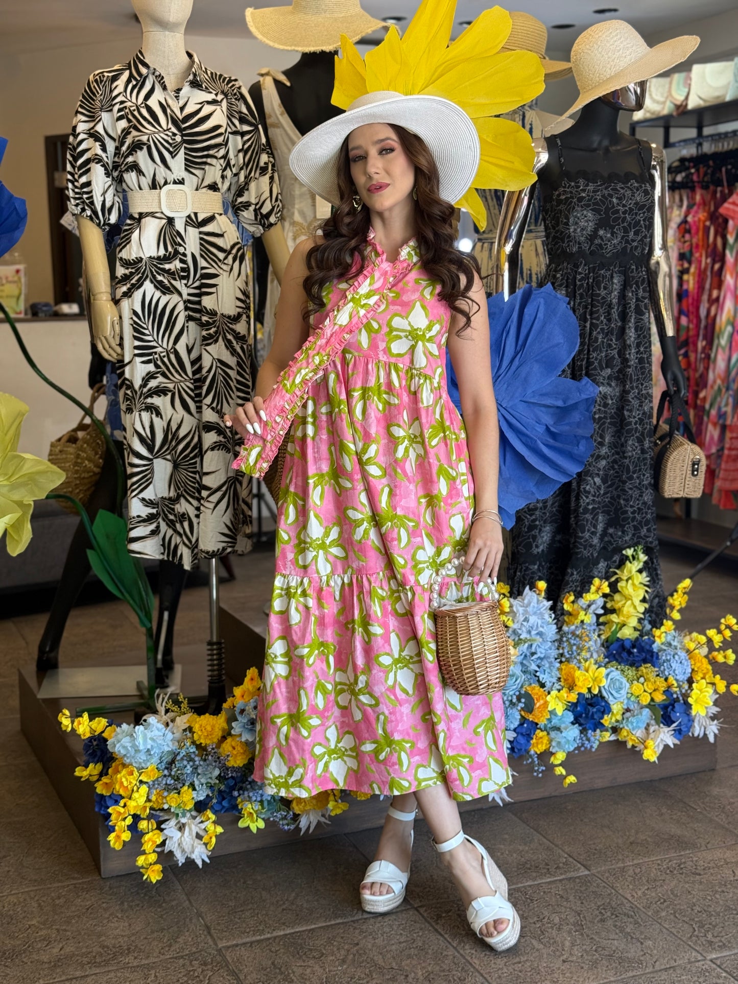 Pink Blossom Midi Dress