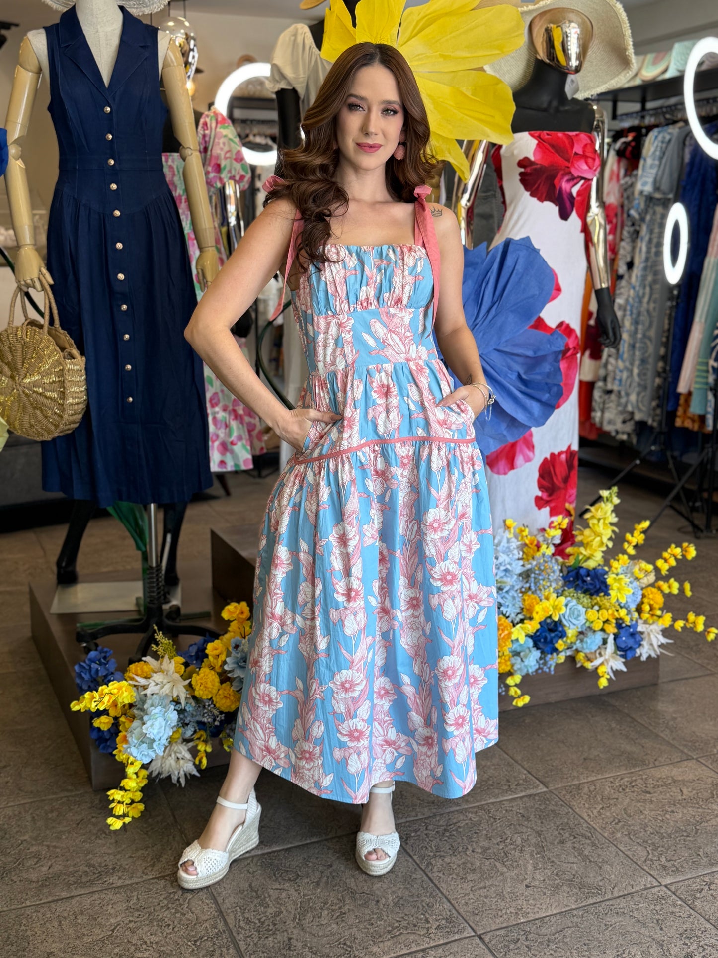 Pink Blossom Midi Dress
