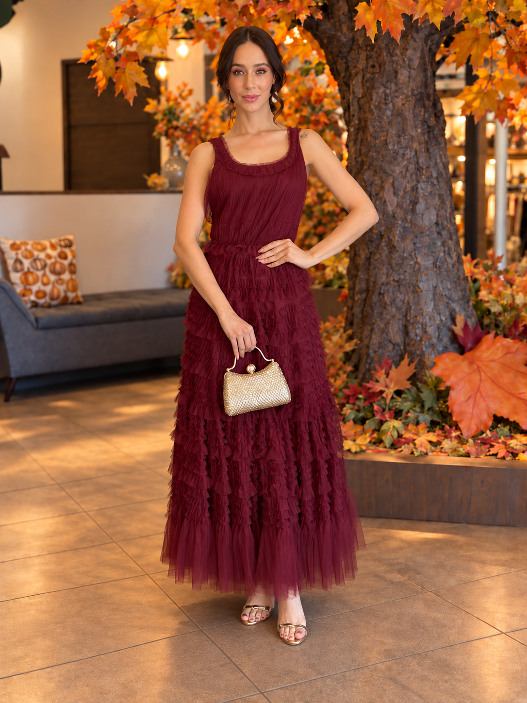 Burgundy Ruffle Dress