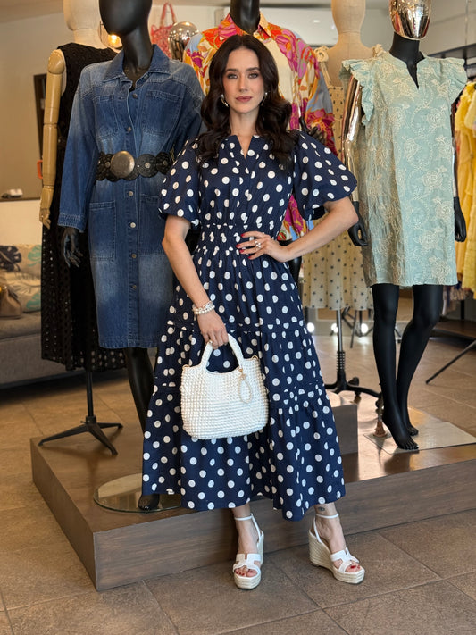 Navy Polka Charm Dress