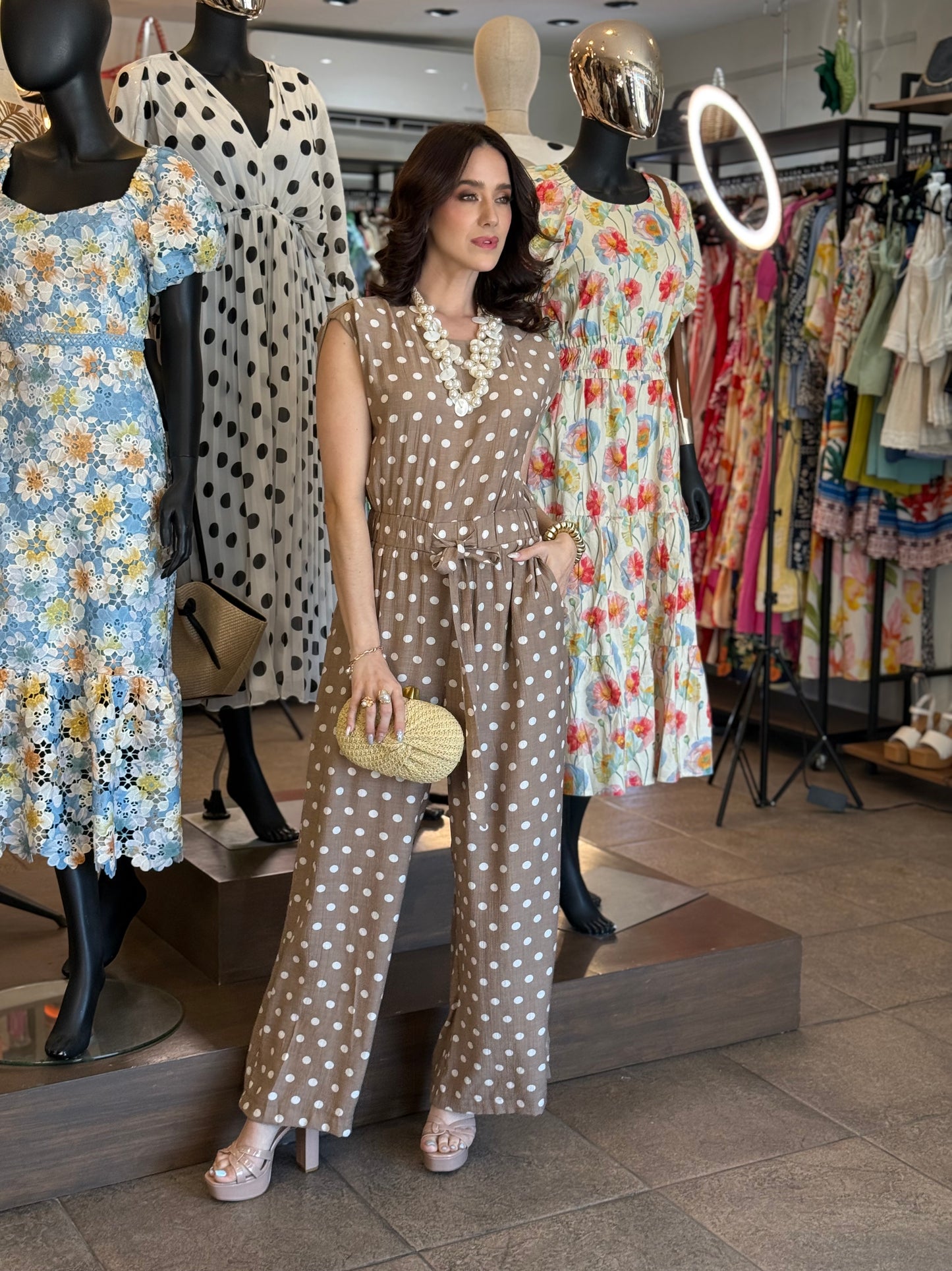 Taupe Polka Jumpsuit