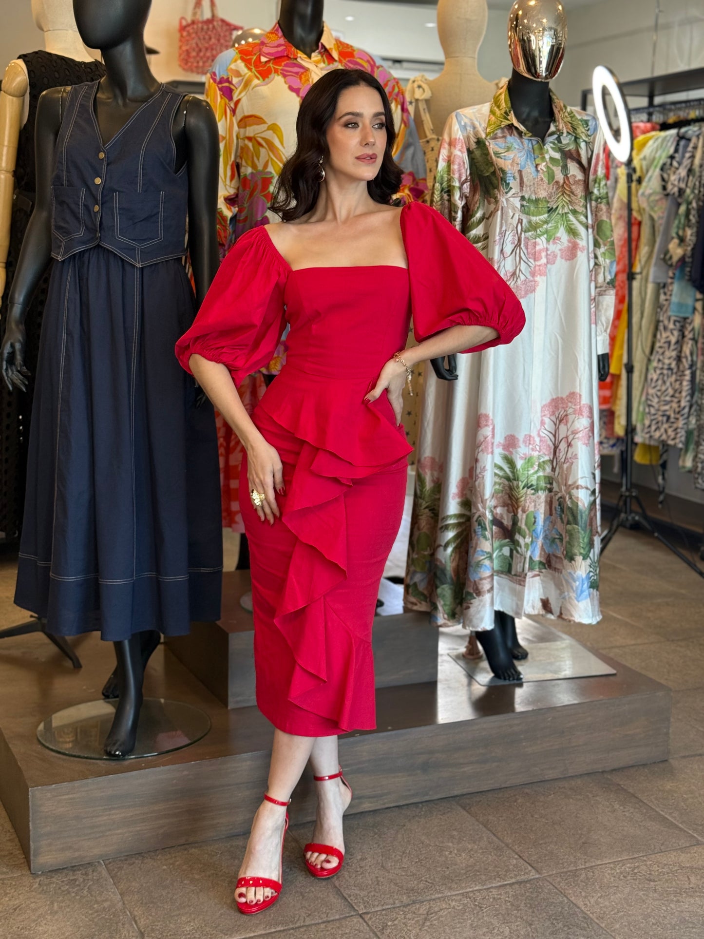 Scarlet Elegance Midi Dress