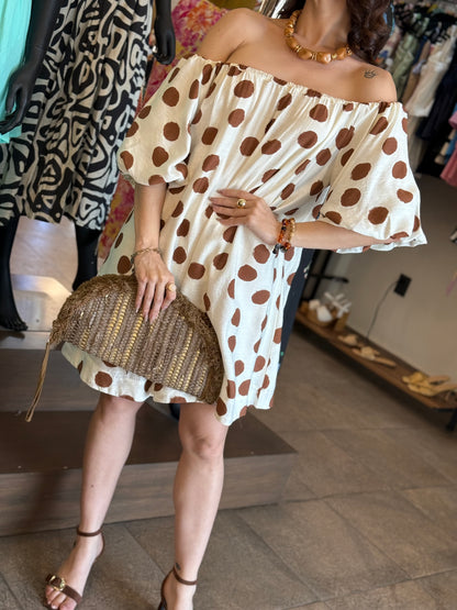 Mocha Dot Off-Shoulder Dress