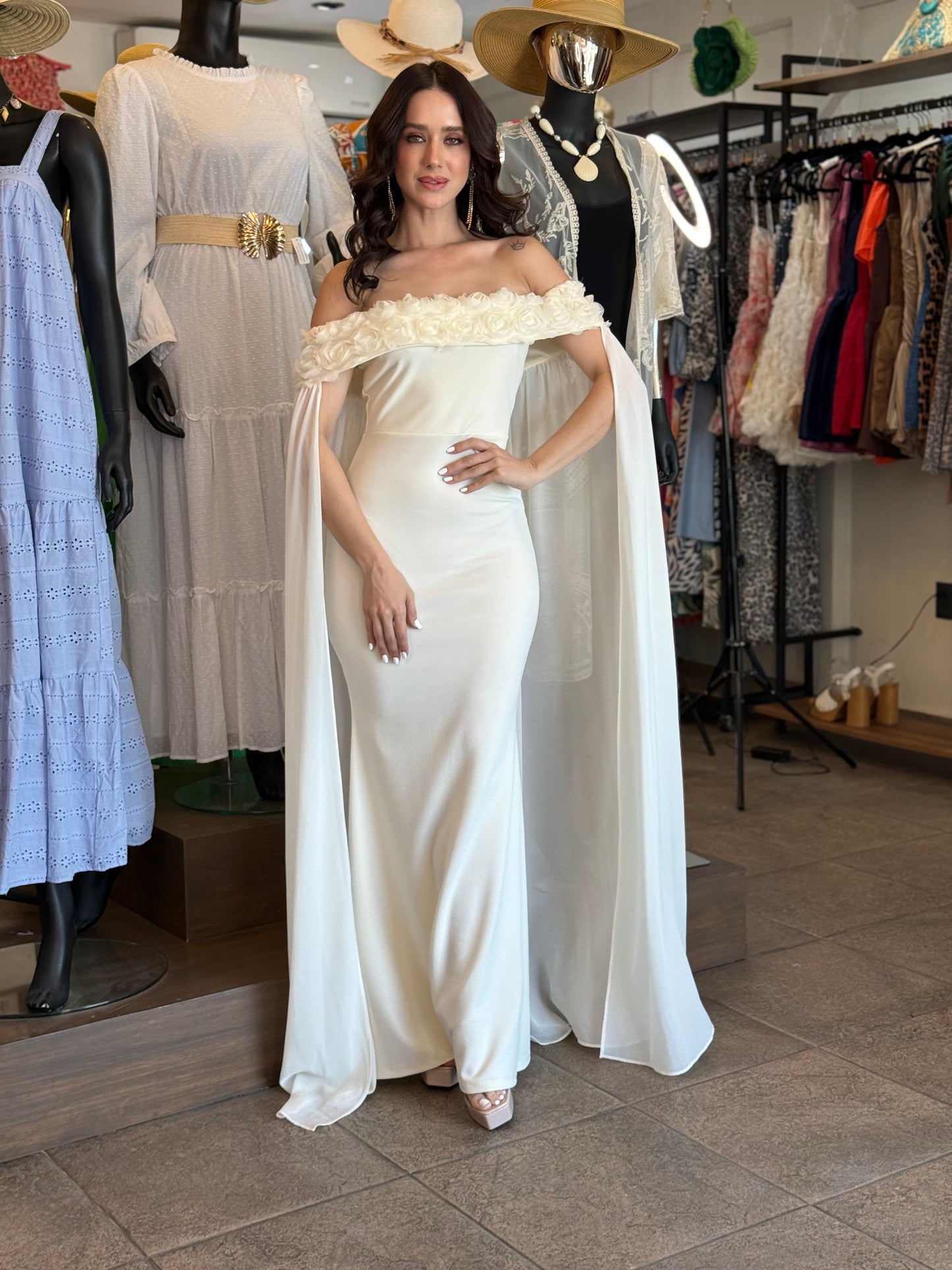 Ivory Bloom Cape Gown