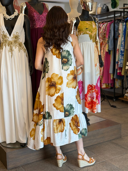 Golden Bloom Halter Dress