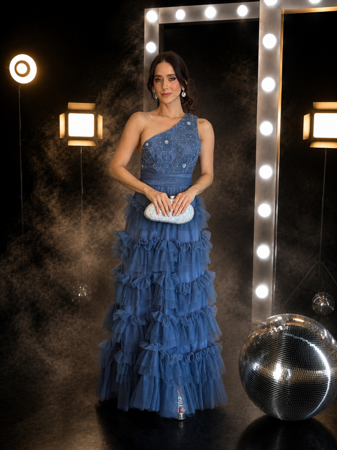 Midnight Ruffle One-Shoulder Gown