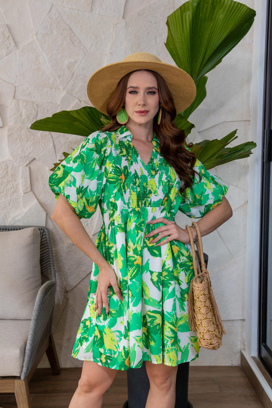 Green Bloom Mini Dres