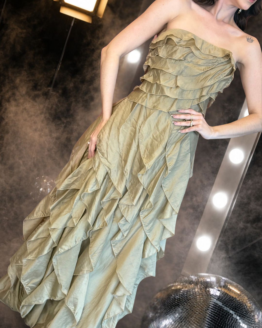 Olive Cascade Gown
