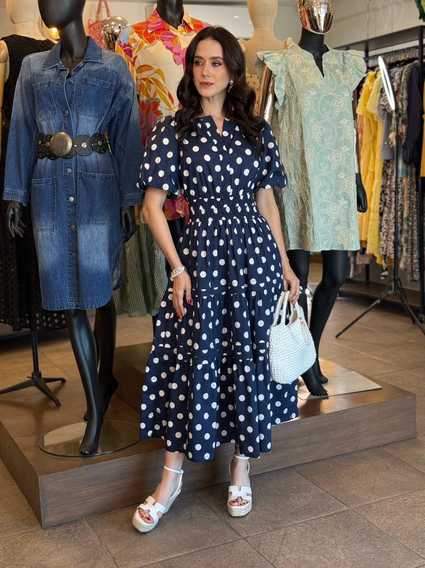 Navy Polka Charm Dress