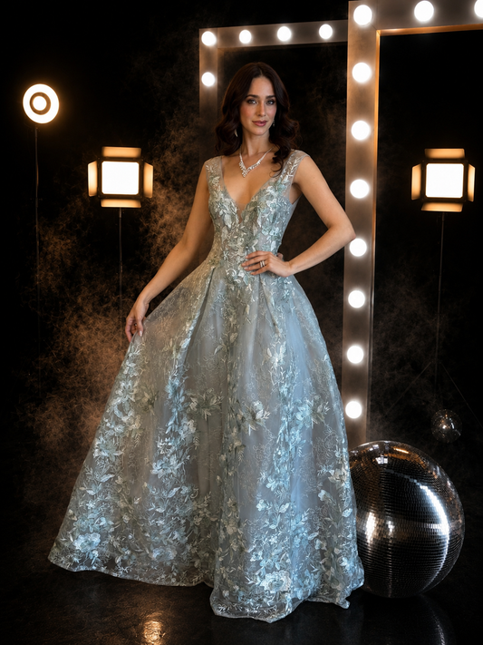 Silver Blossom Ball Gown