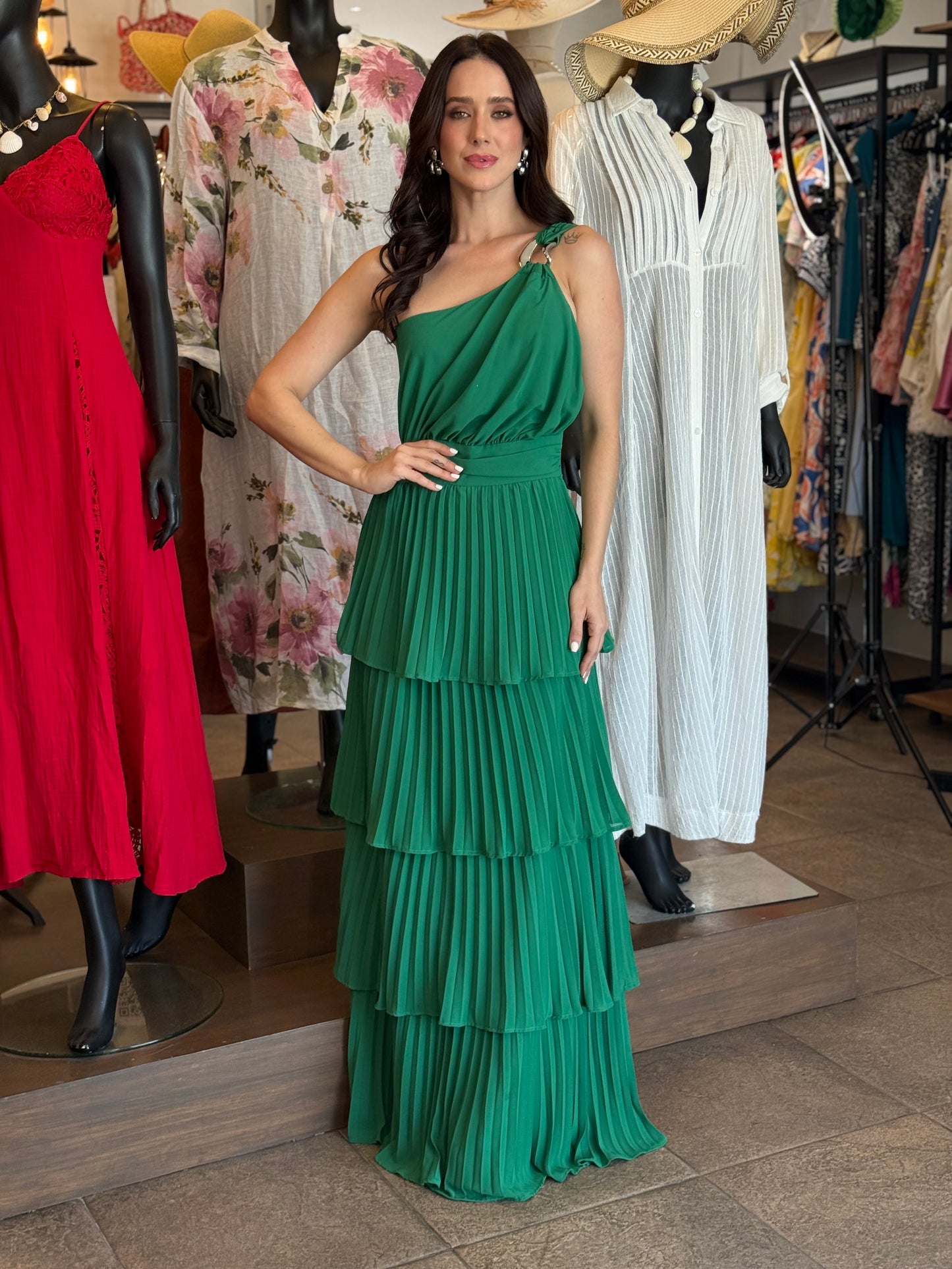 Emerald Grace Pleated Dress