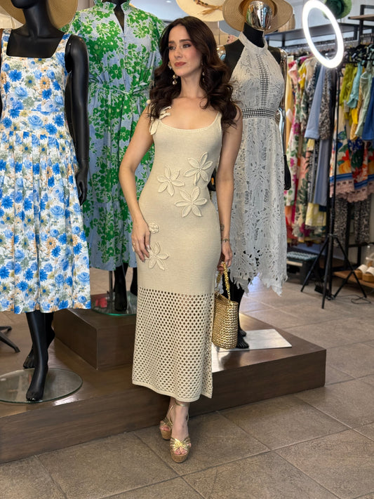 Golden Petal Crochet Dress