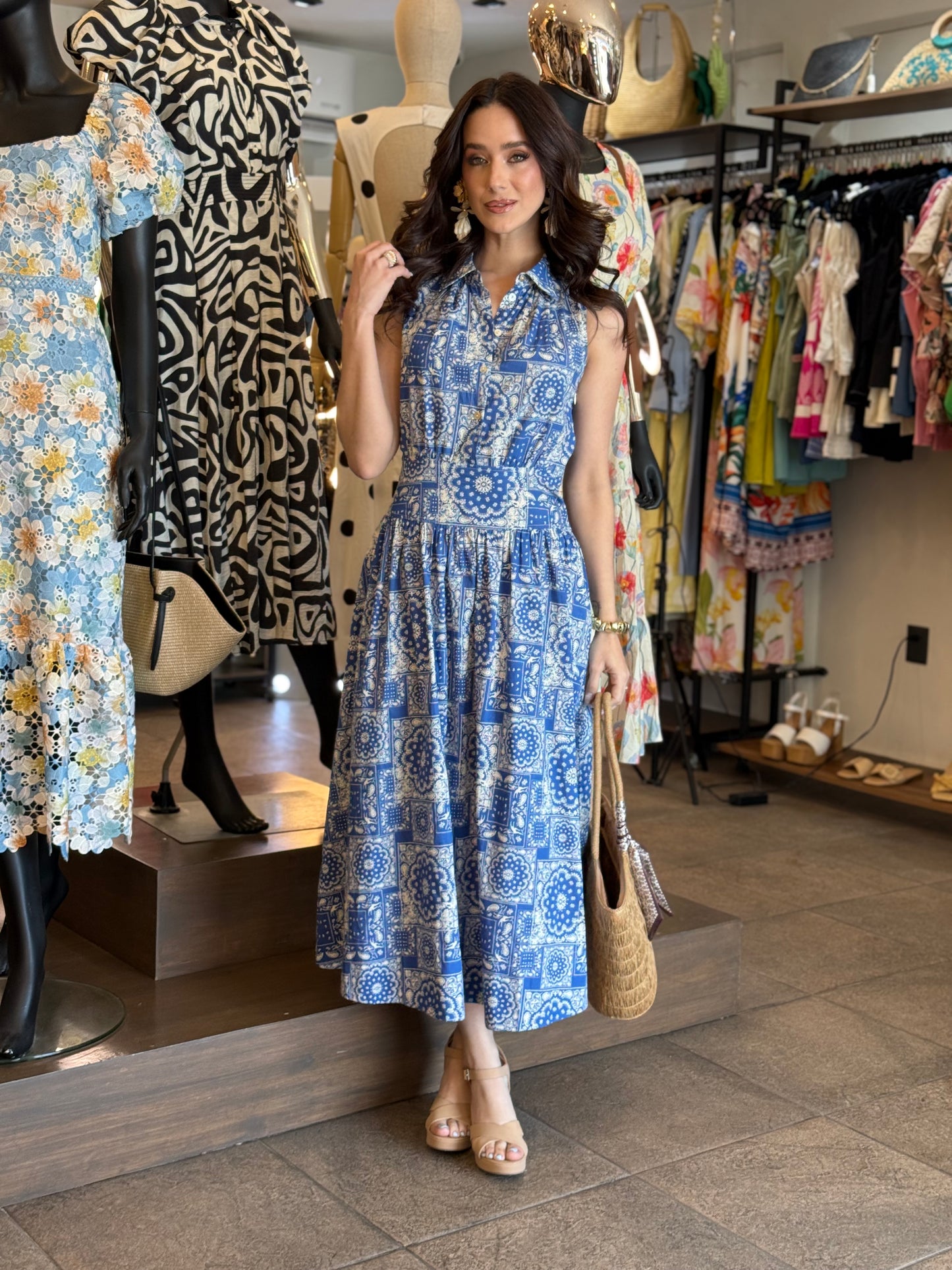 Azure Mosaic Shirt Dress