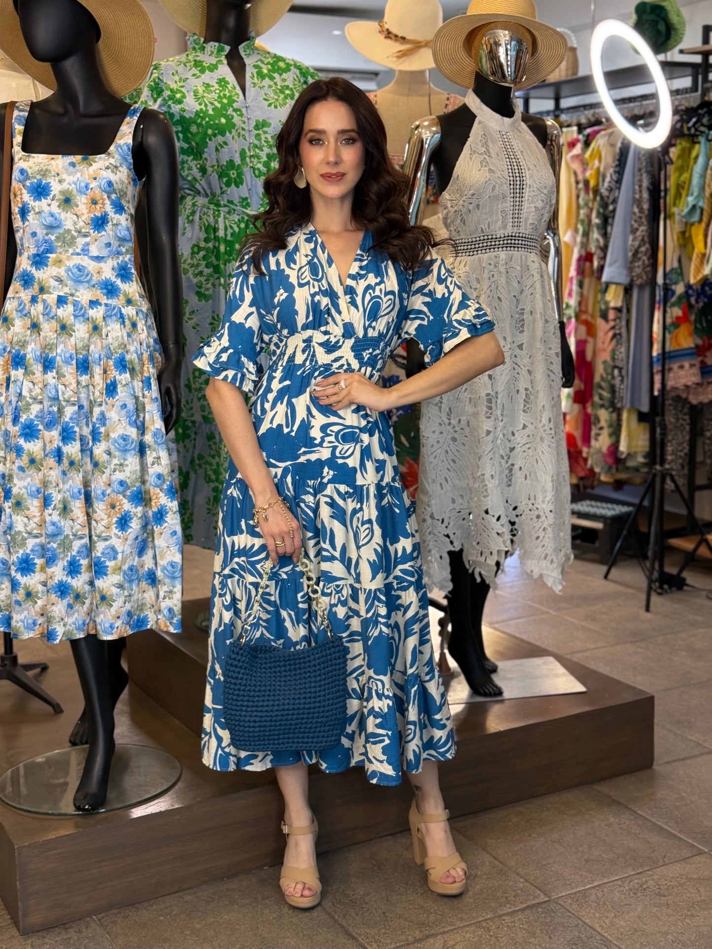 Cobalt Botanical Midi Dress