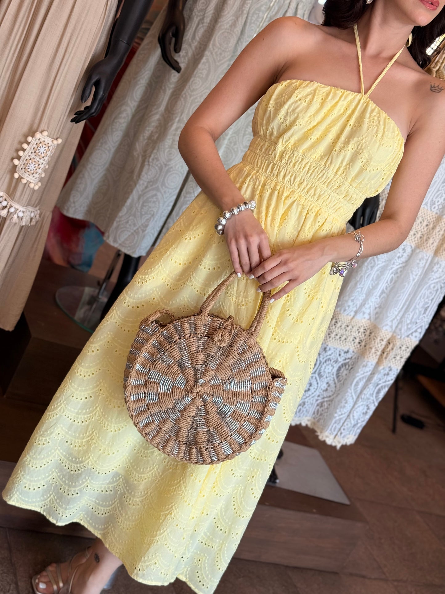 Lemon Glow Eyelet Dress