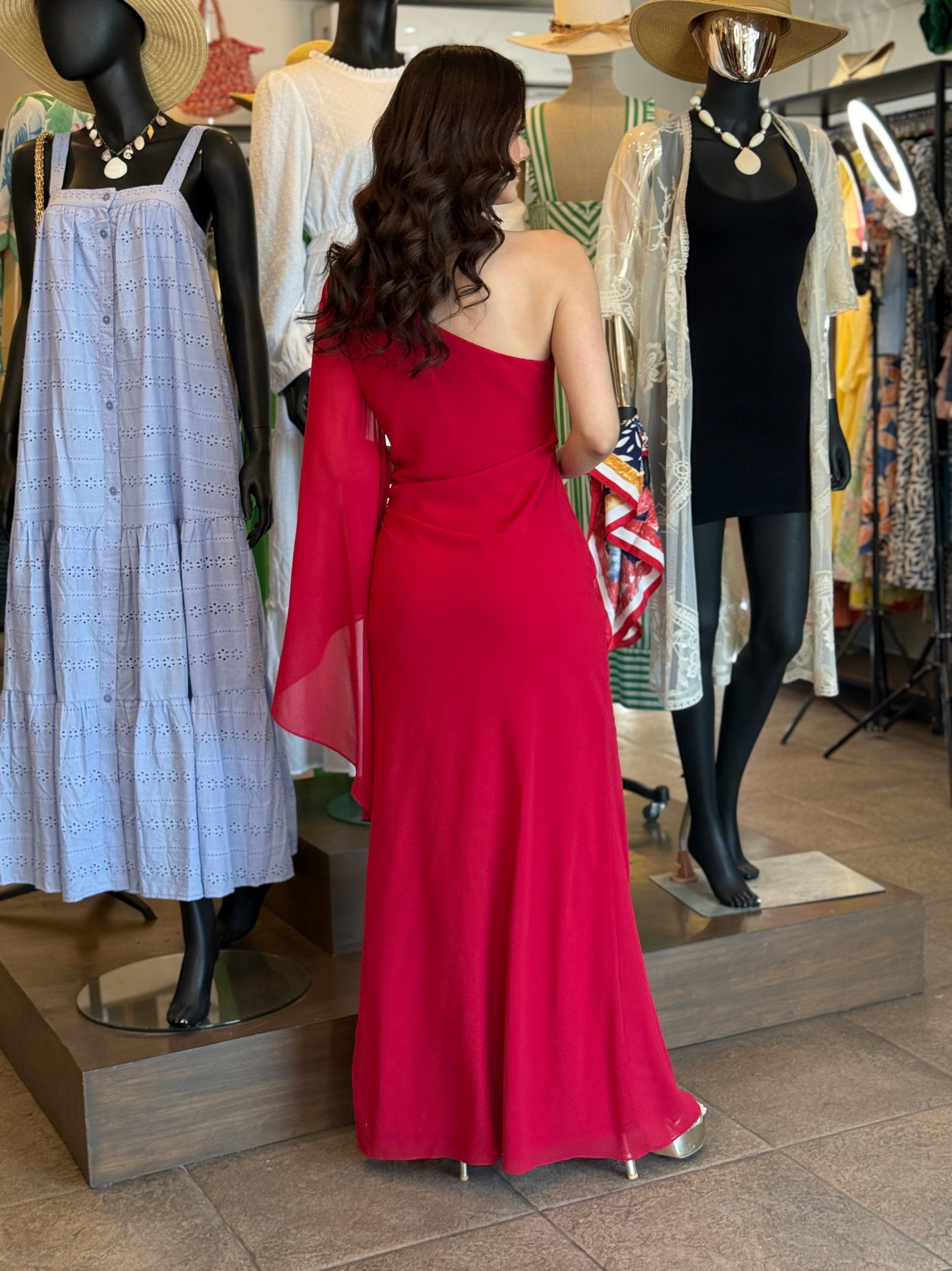 Scarlet Desire One-Shoulder Gown