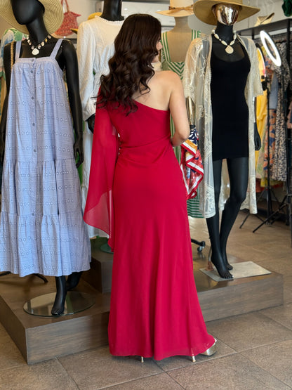 Scarlet Desire One-Shoulder Gown
