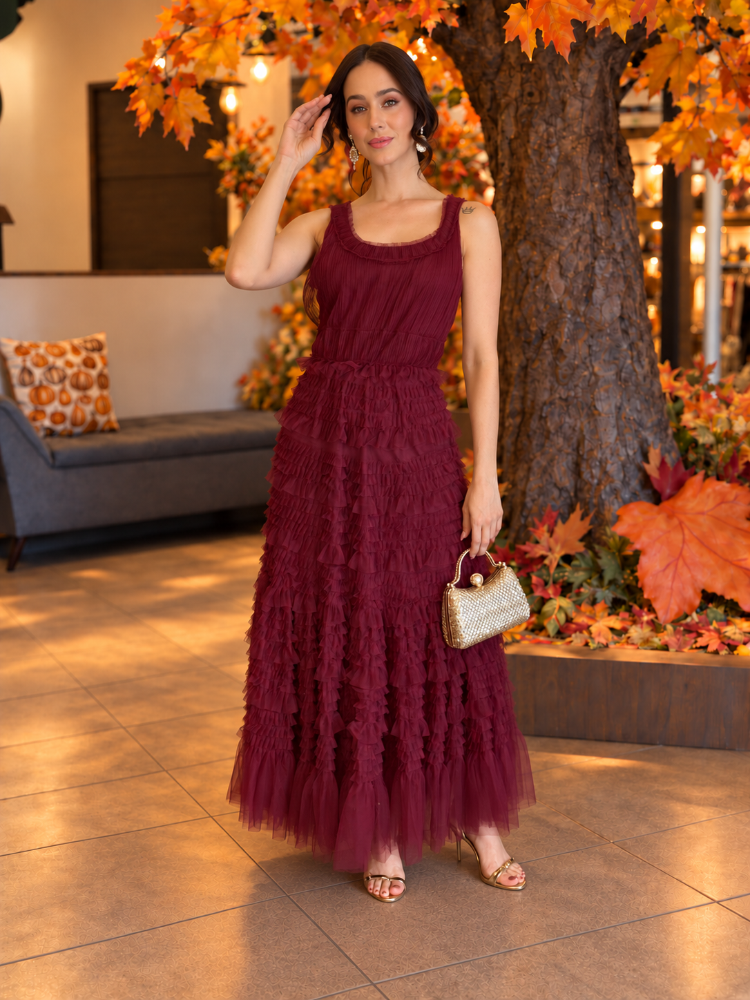 Burgundy Ruffle Dress