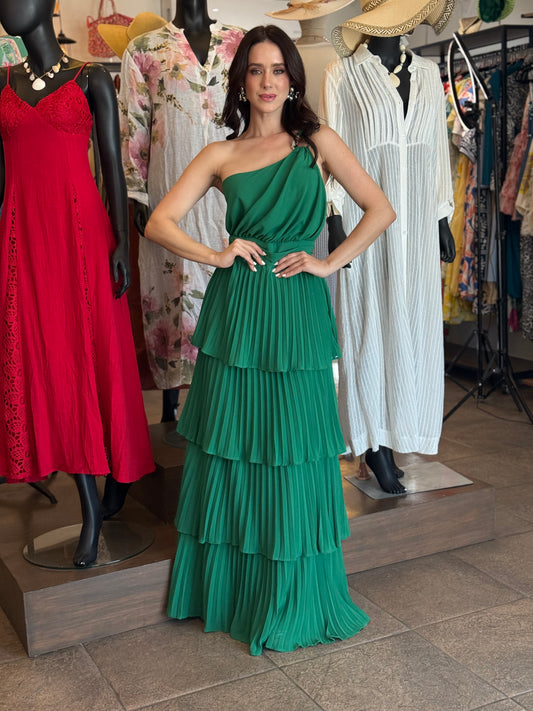 Emerald Grace Pleated Dress