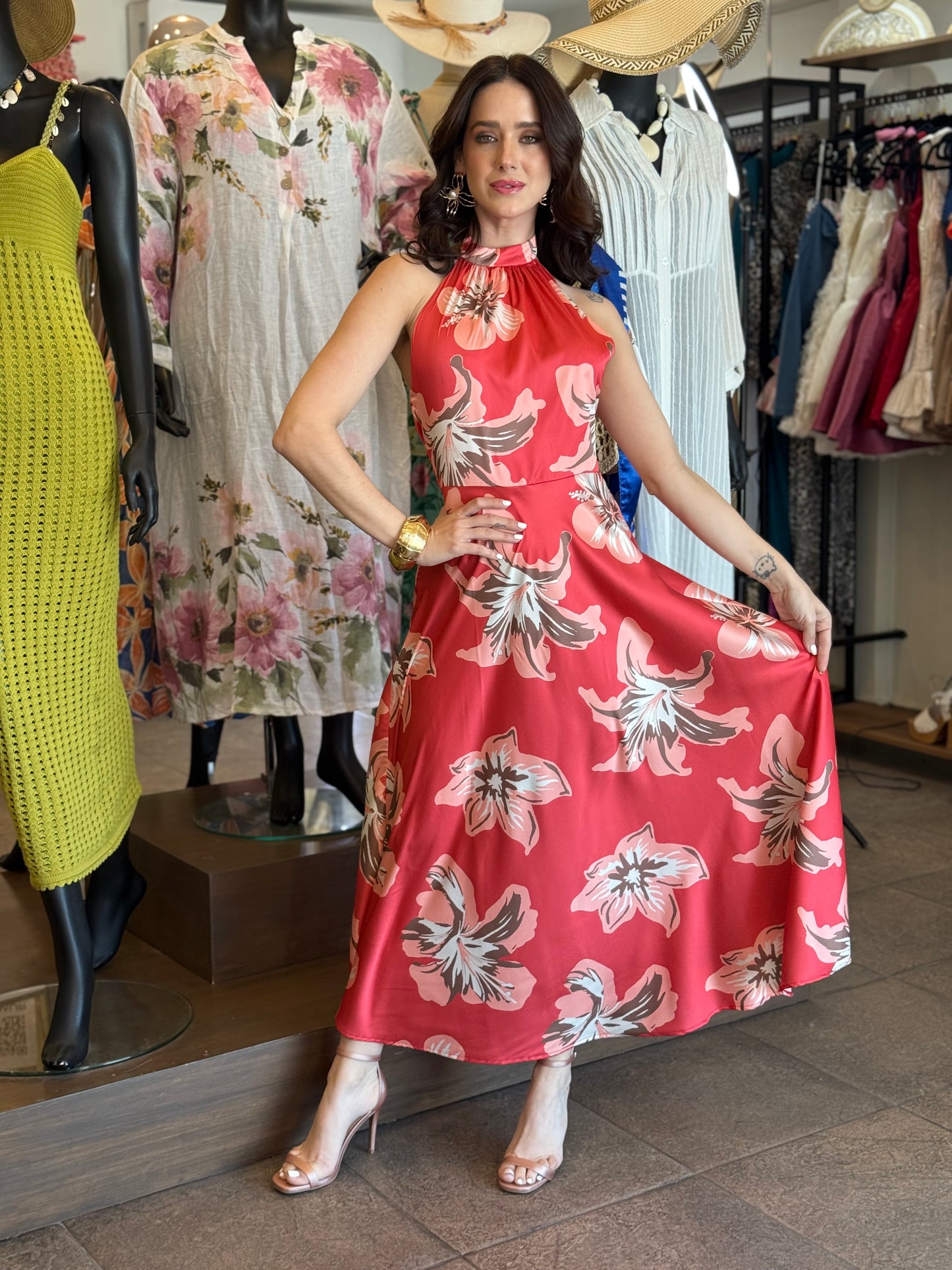 Scarlet Bloom Halter Dress