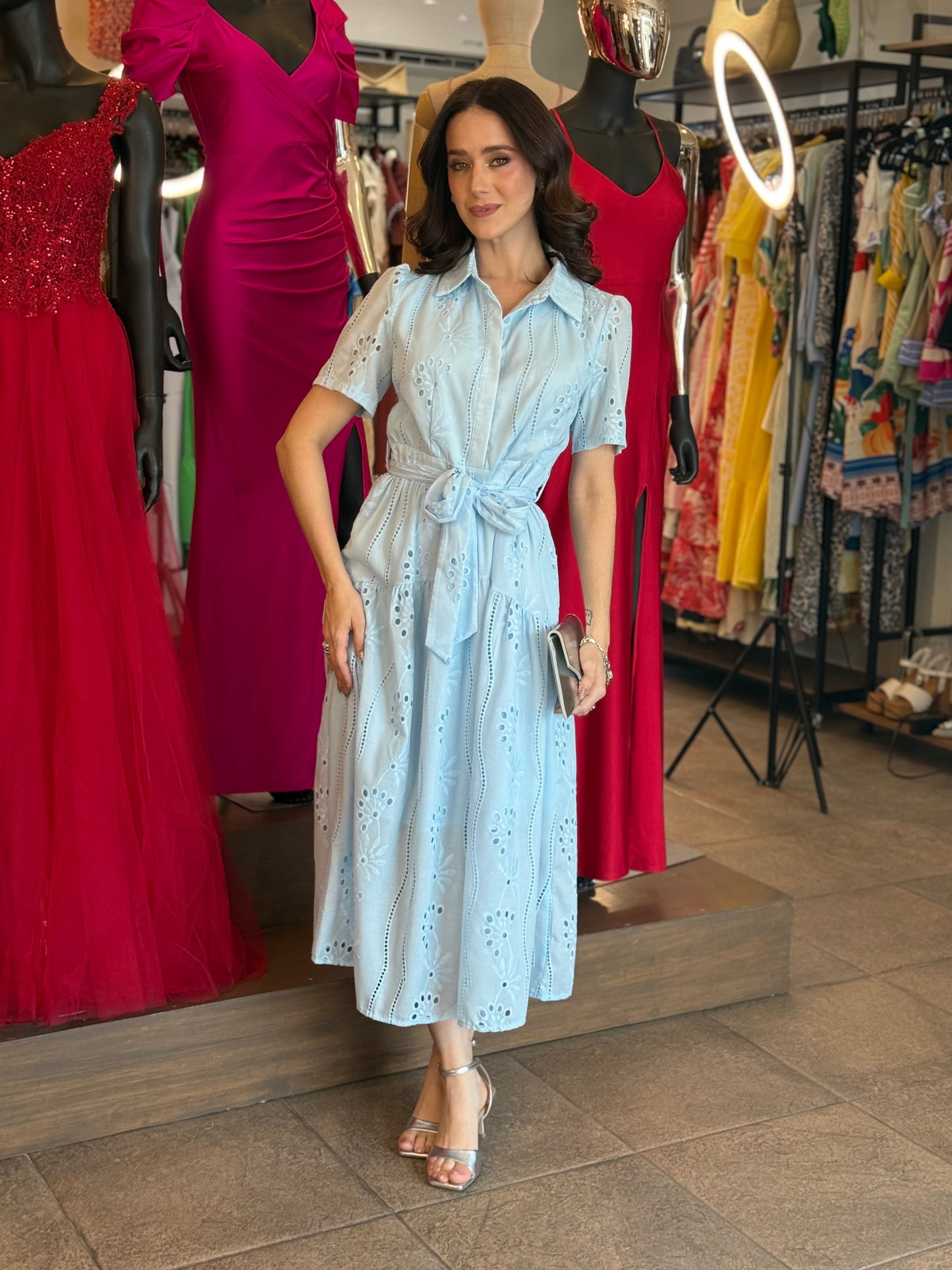 Sky Embroidery Midi Dress