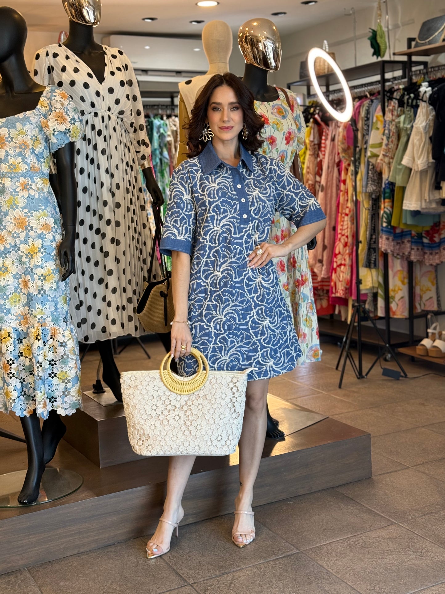 Indigo Bloom Shirt Dress