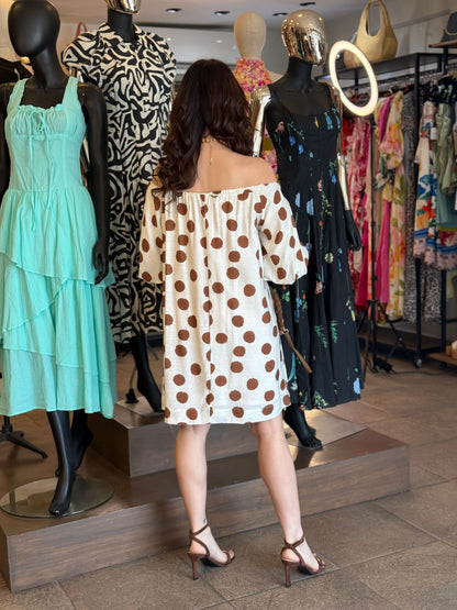 Mocha Dot Off-Shoulder Dress