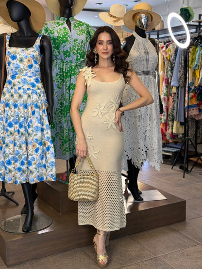 Golden Petal Crochet Dress