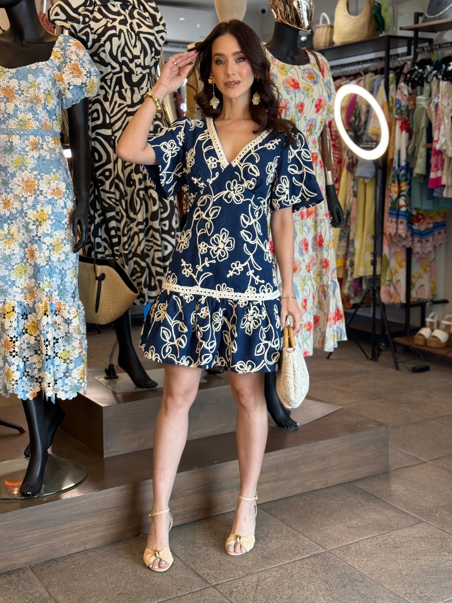 Navy Blossom Mini Dress