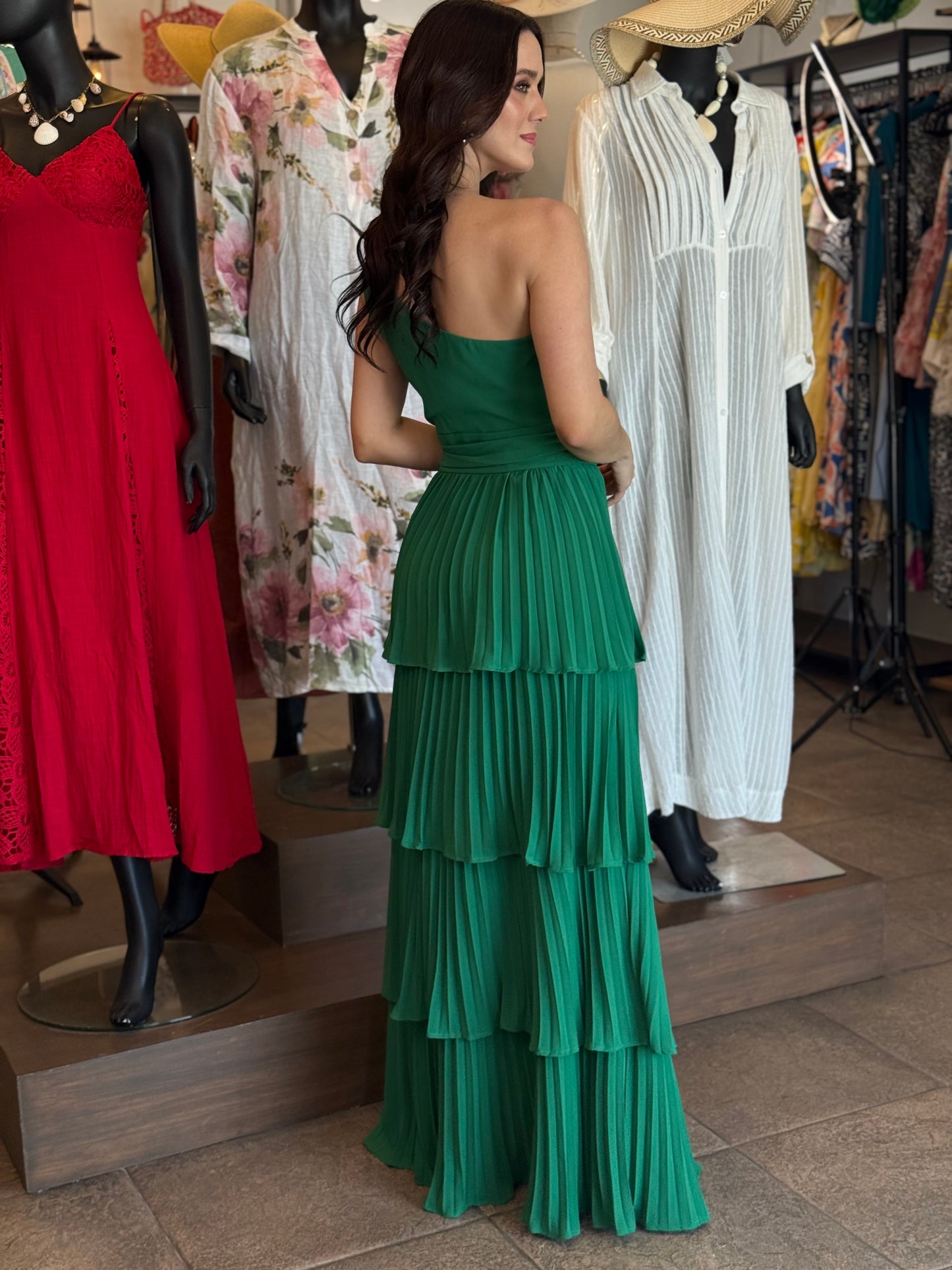 Emerald Grace Pleated Dress