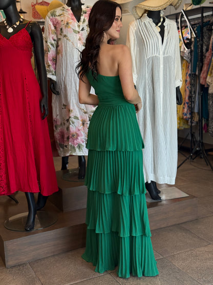 Emerald Grace Pleated Dress