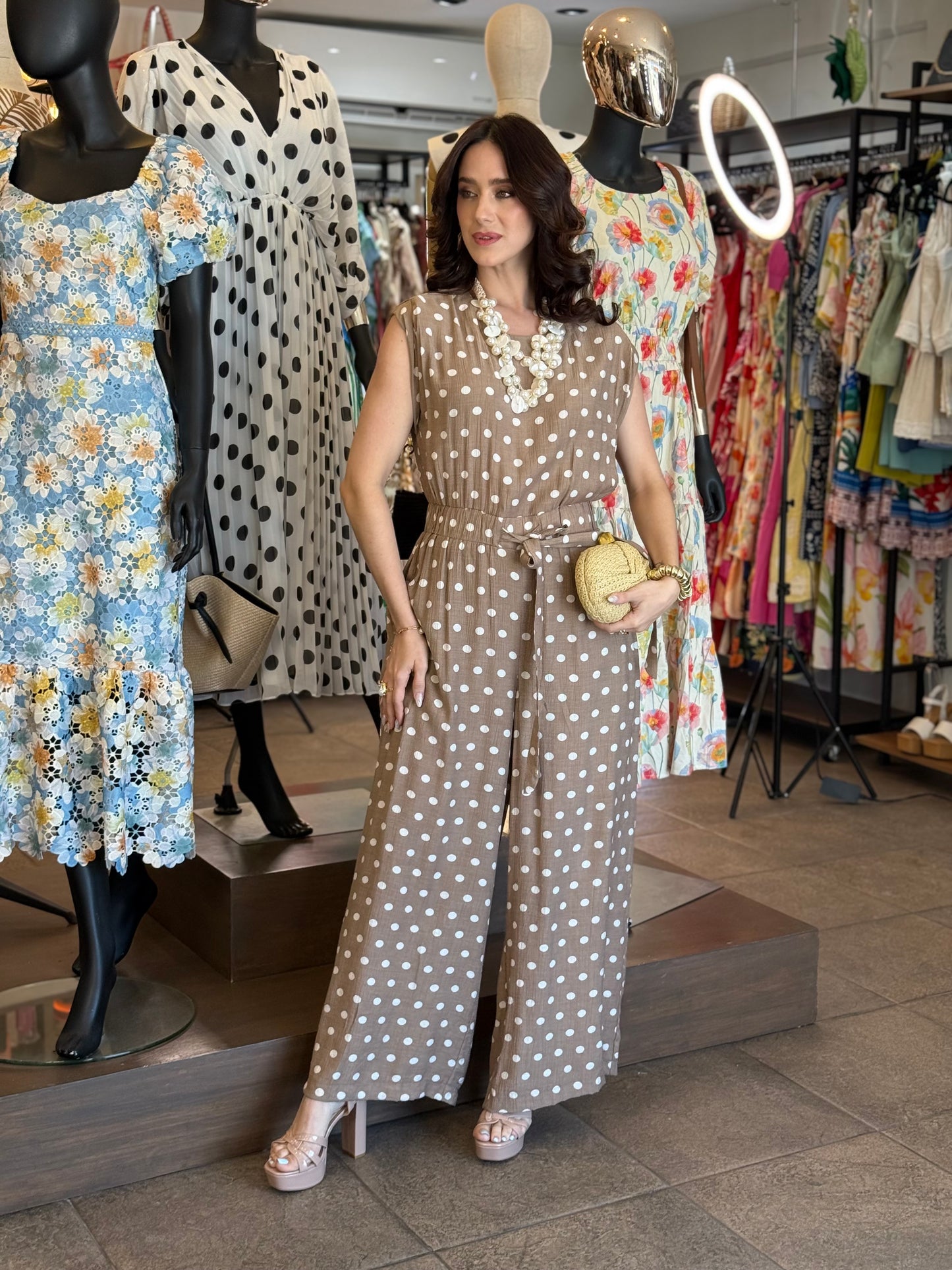Taupe Polka Jumpsuit