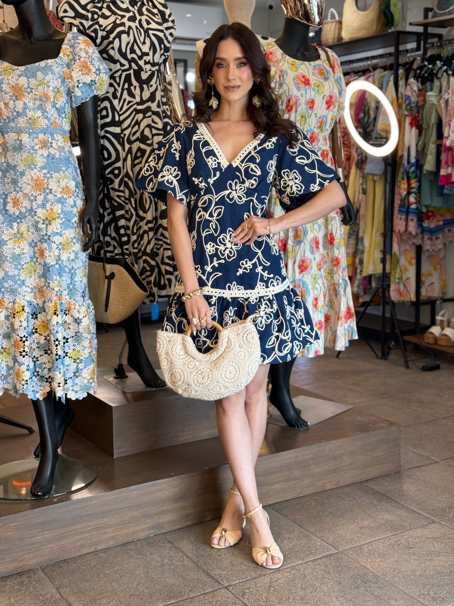 Navy Blossom Mini Dress