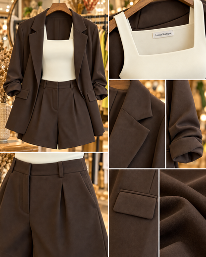 Mocha Chic Blazer & Shorts Set