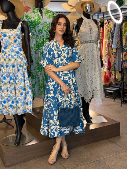 Cobalt Botanical Midi Dress