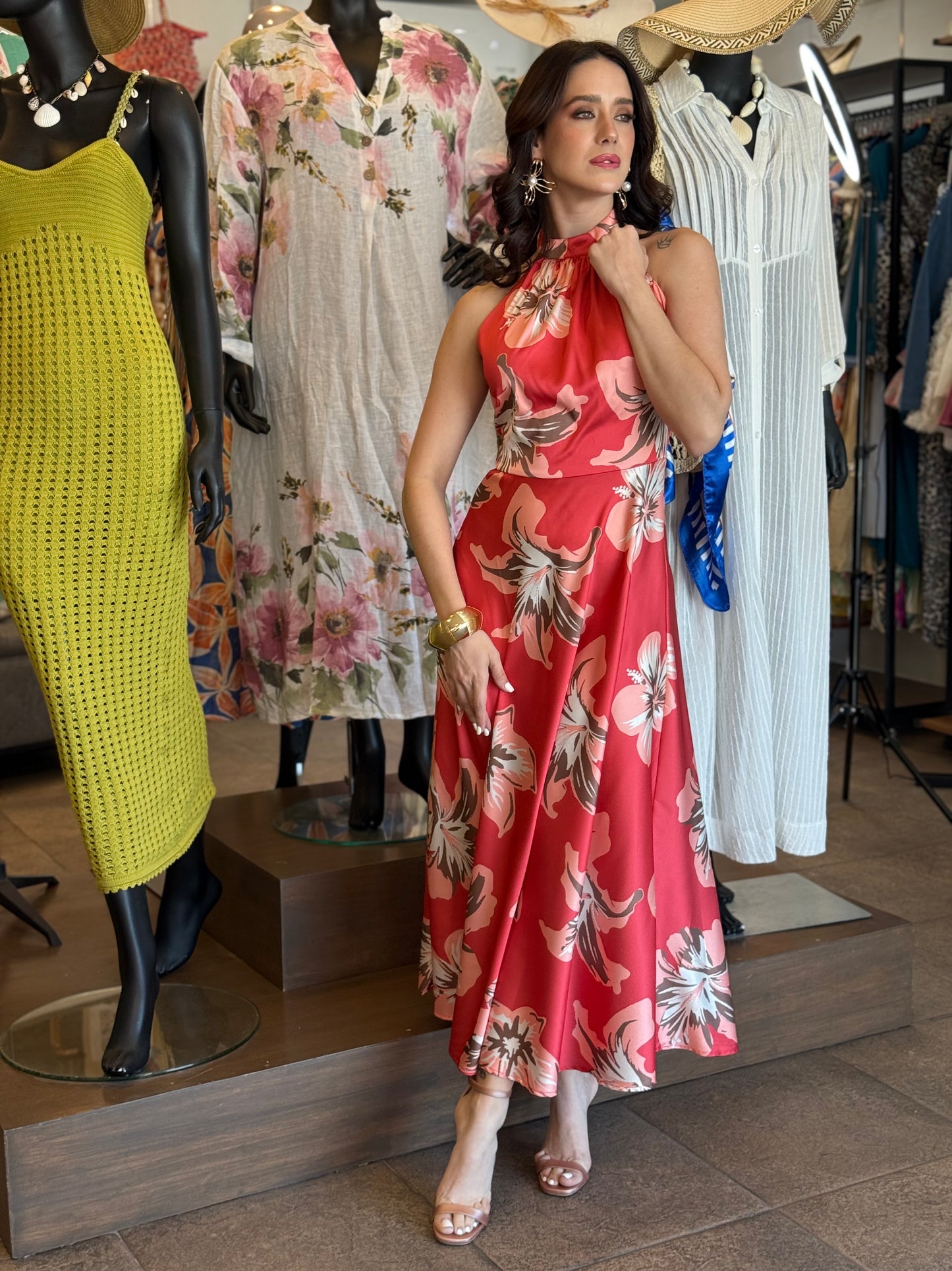 Scarlet Bloom Halter Dress