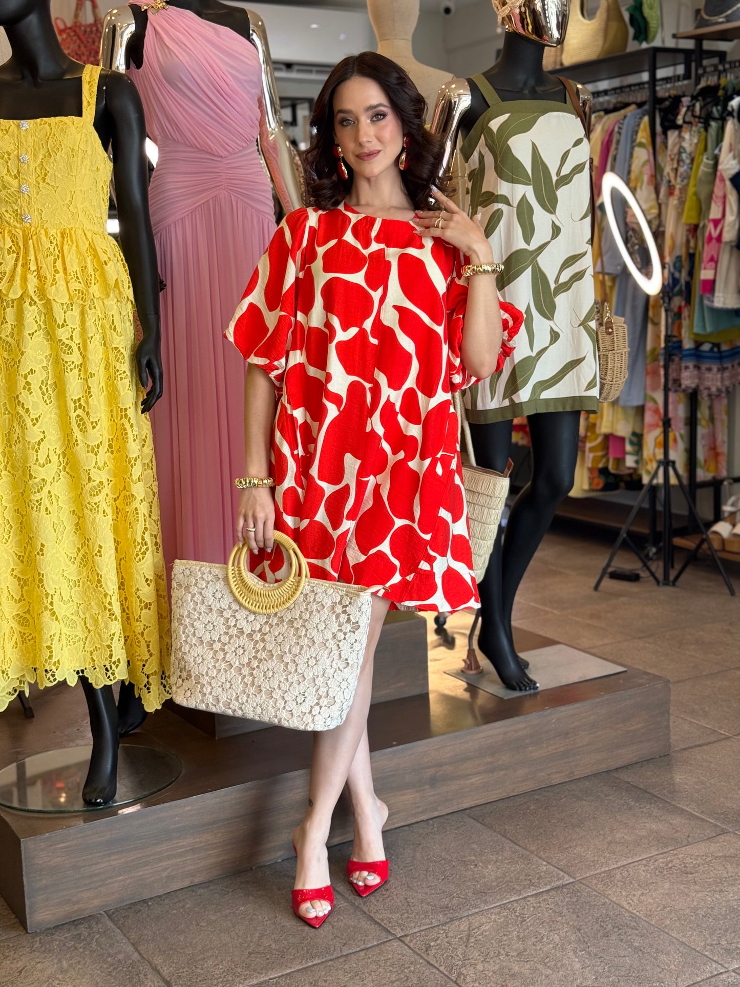 Coral Canvas Shift Dress