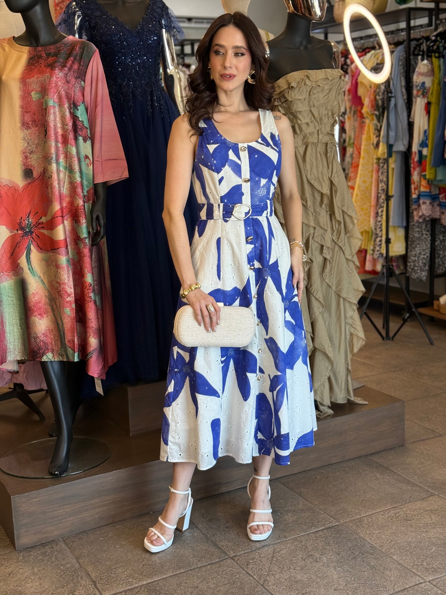 Azure Bloom Midi Dress