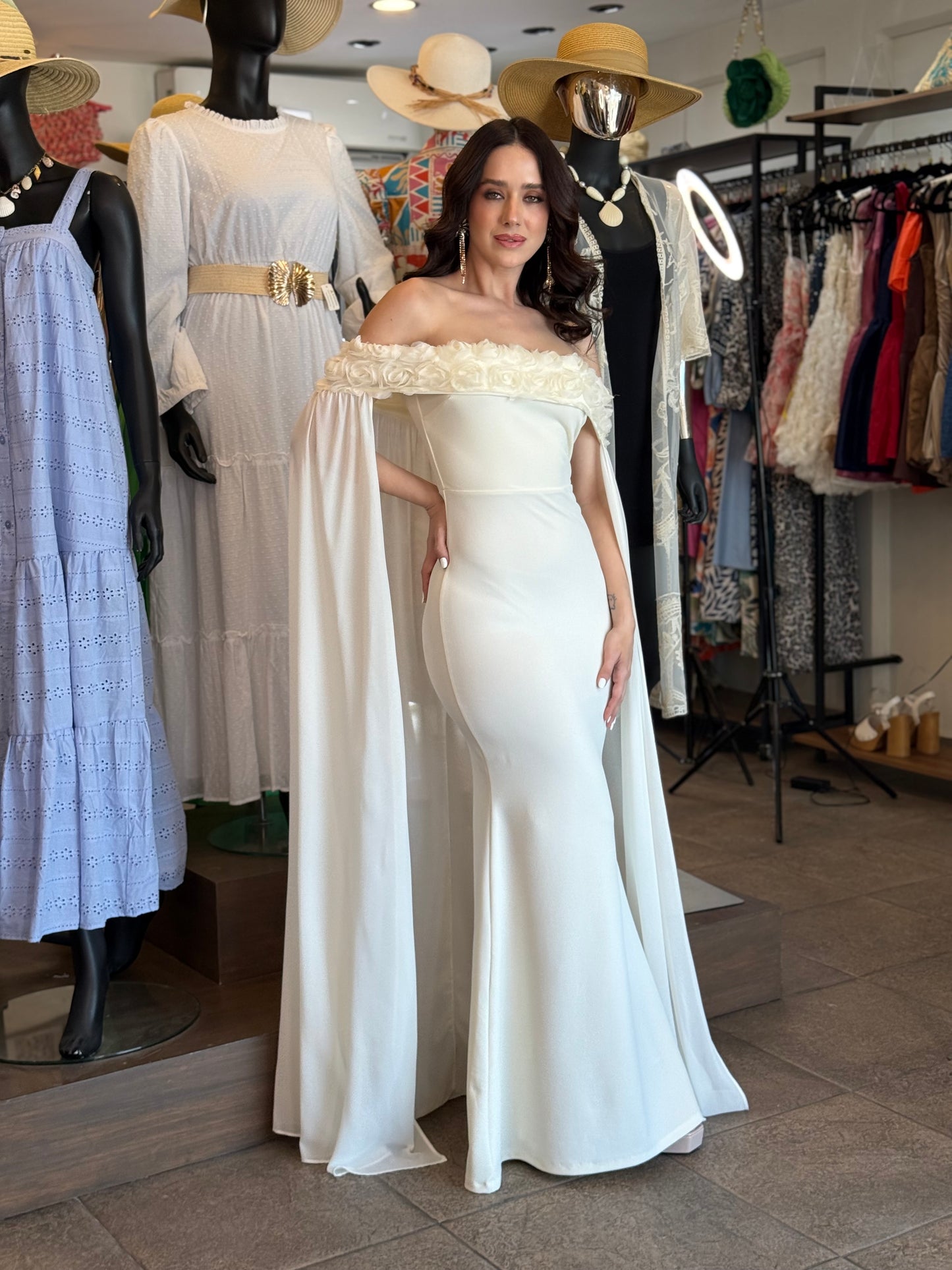 Ivory Bloom Cape Gown