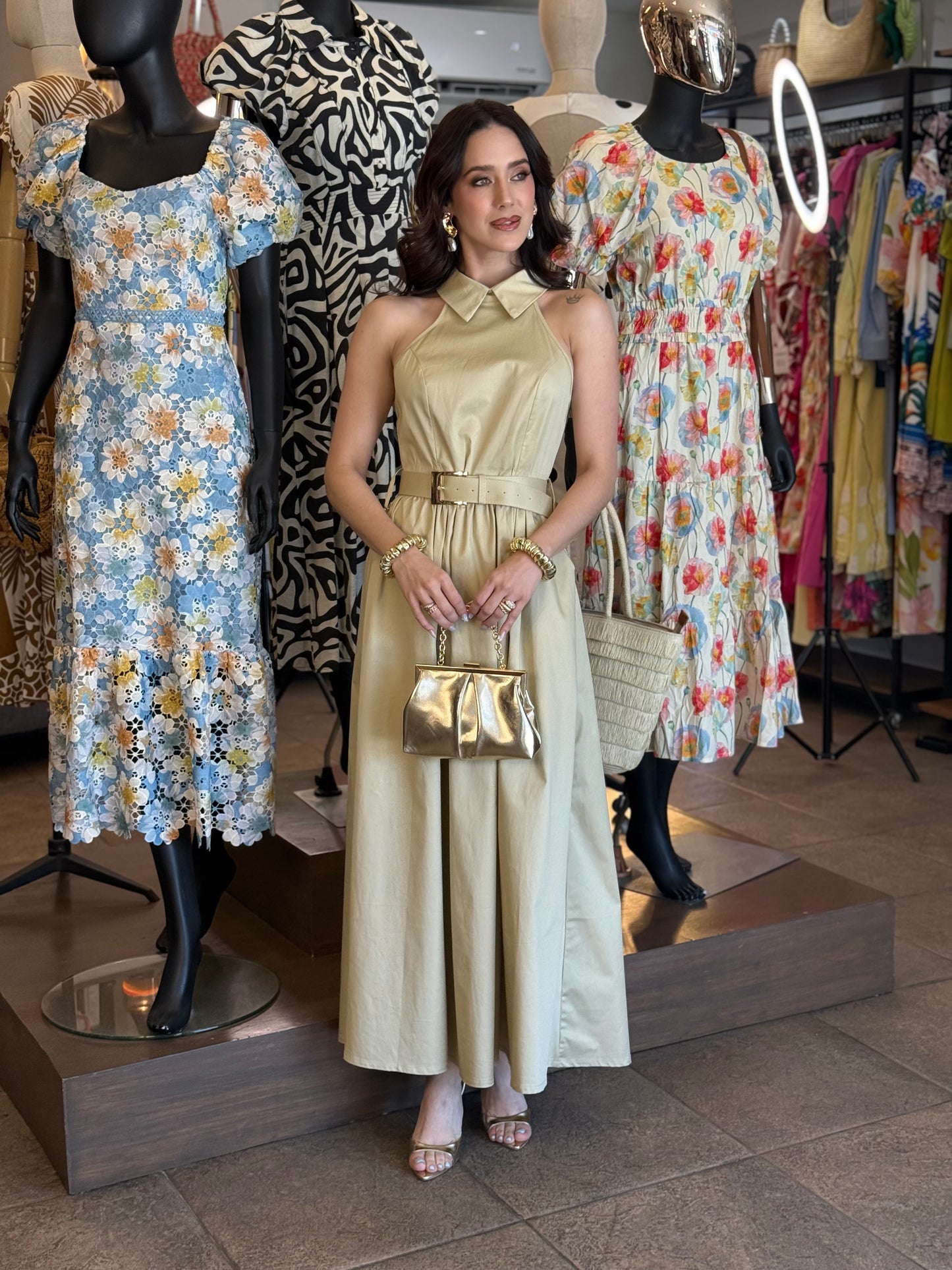 Golden Grace Halter Maxi Dress