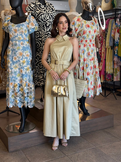 Golden Grace Halter Maxi Dress