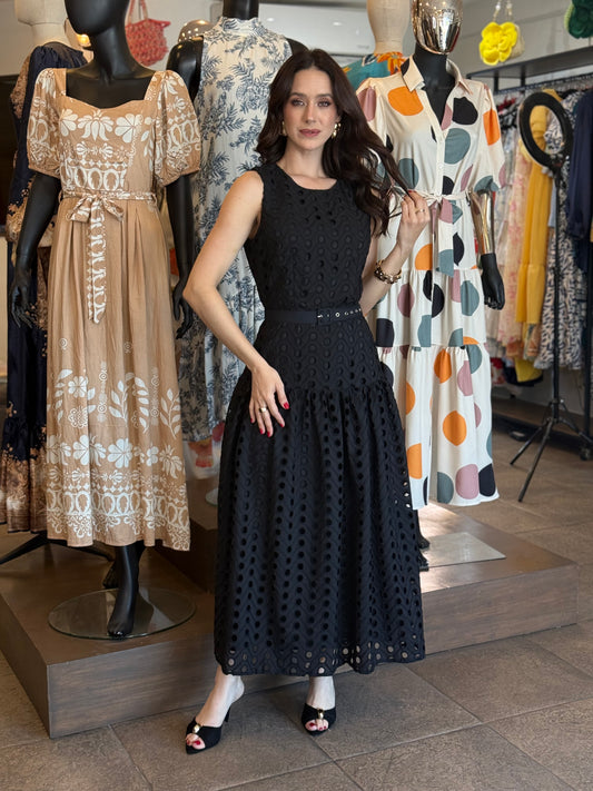 Midnight Eyelet Elegance Dress