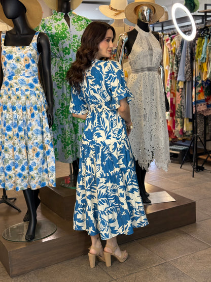 Cobalt Botanical Midi Dress